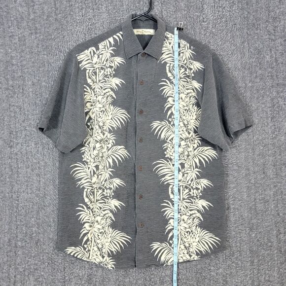 Tommy Bahama Shirt Mens Small Gray 100% Silk Hawaiian Palms Casual Button Up - Picture 3 of 14